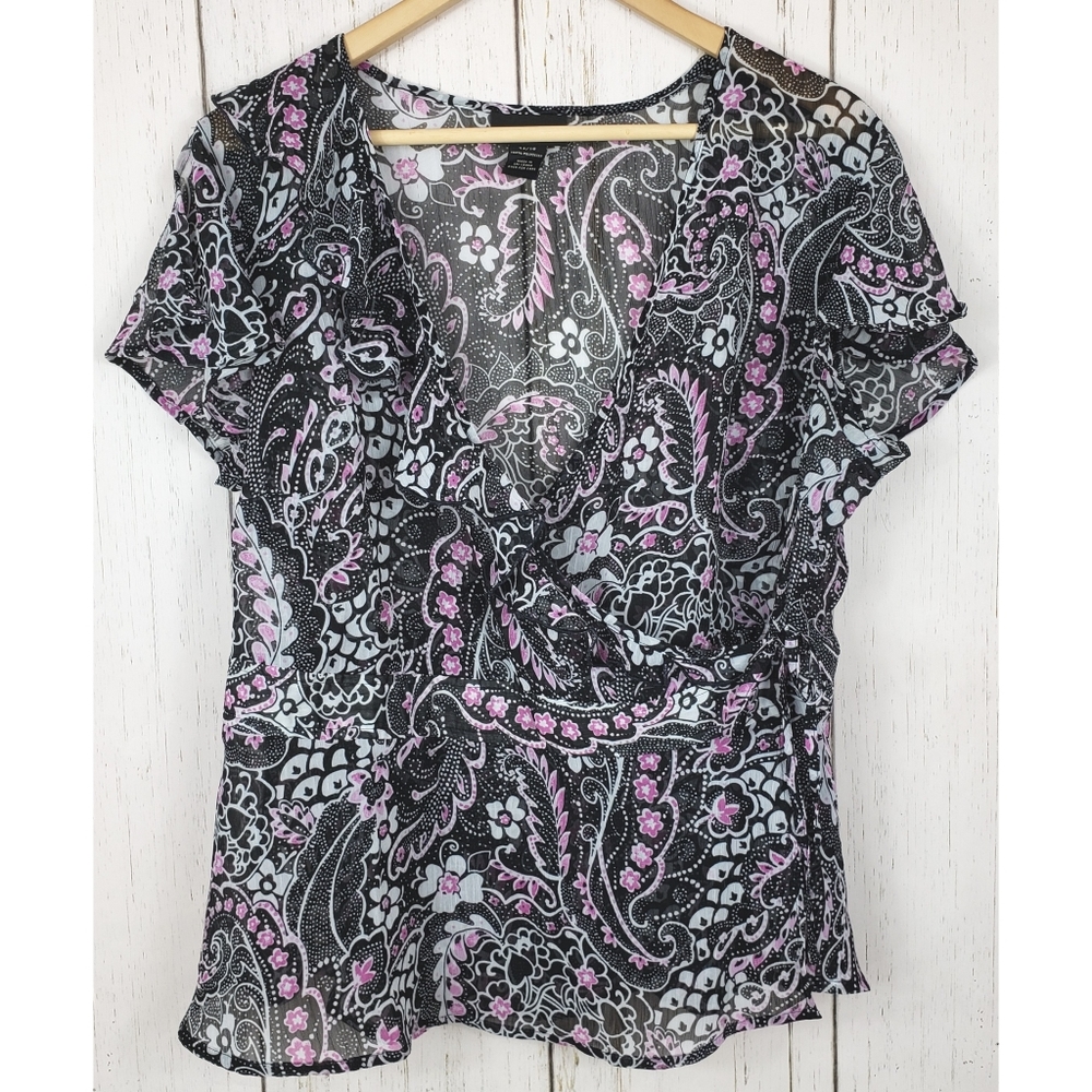 Lane Bryant Sheer Floral Wrap Top